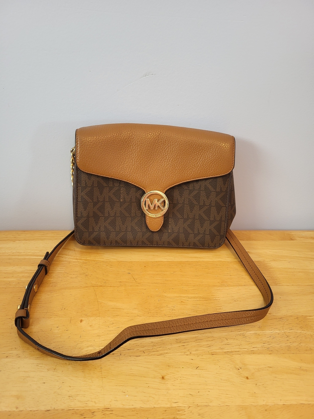 Michael Kors Brown Logo Crossbody Bag with Tan Flap